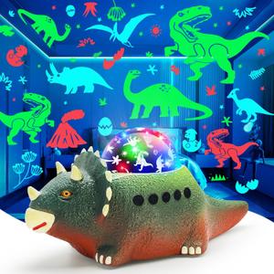 Dinosaur Night Light Projector for Kids - 8 Color Changing, 14 Sleep Sounds, 360 Rotation, Projection Lights for Bedroom, Walking Dinosaur Toys - Gift for Boys Girls 3-5,5-7 Years Old (Dark Green)