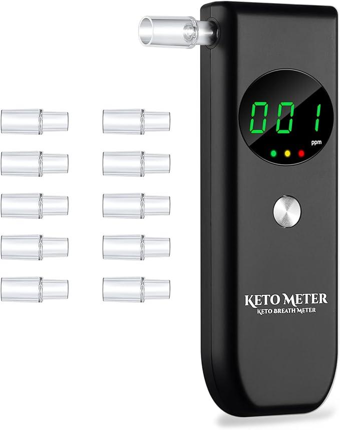 Professional Ketone Breath Analyzer Portable Breath Ketosis Meter for Ketosis Testing - High Precision Ketone Breath Tester with 10 Mouthpieces for Tracking Your Ketones