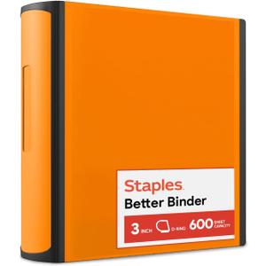 Staples 3" DRing HeavyDuty View Binder, Orange, Durable 3Ring Binder with Reinforced Construction, Holds Up to 600 Sheets for School & Office