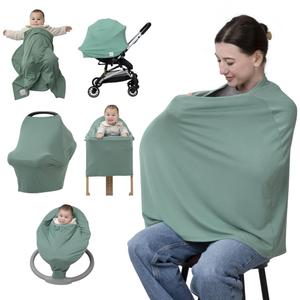 BabbleRoo Nursing Cover for Breastfeeding 95% Viscose Muslin, 5% Spandex, Soft & Breathable Baby Essentials | Newborn Essentials Breastfeeding Covers for Nursing, Multi-Use for Car Seat & High Chair (Moss Green)