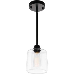 VILUXY Vintage Glass Pendant Light, Single Hanging Pendant Lighting, Black with Clear Glass Shade Classic for Farmhouse, Entryway, Dining Room, Kitchen Island, Foyer
