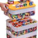 Kids Toy Organizer for Lego Stackable Storage Compartments Bins With Base Plates Lids 3 Tiers Clear Building Bricks Board Game Puzzle Boxes Plastic Craft Sorting Separator Travel Chest Case (Yellow)