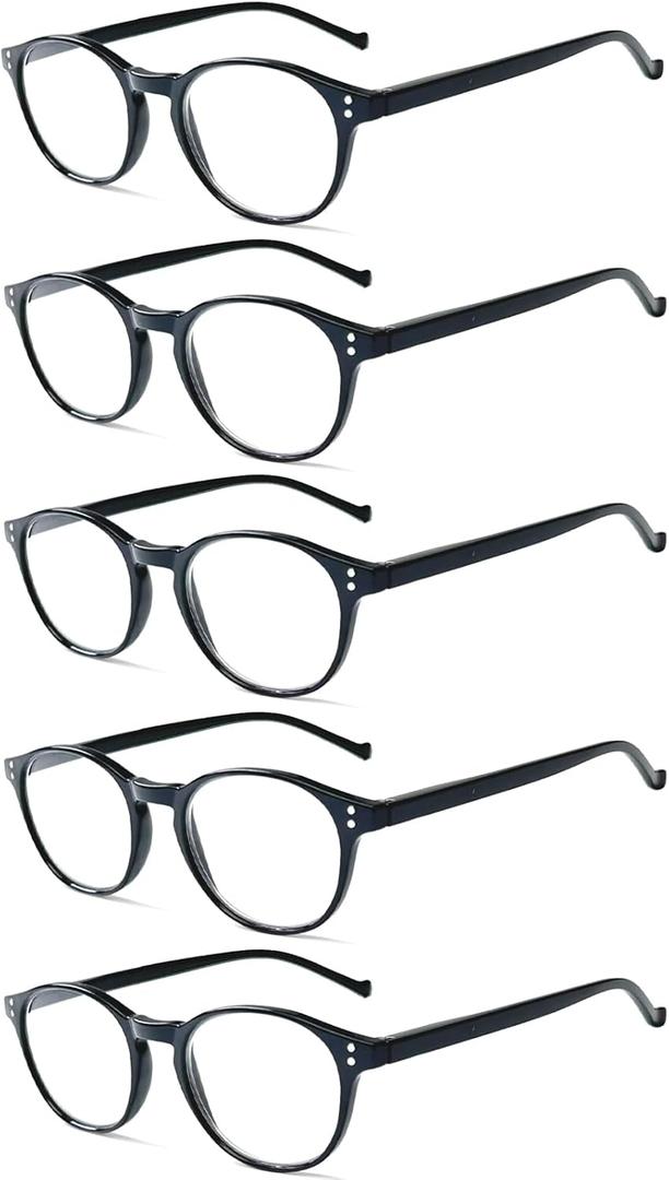 NORPERWIS 5 Pairs Reading Glasses - Standard Fit Spring Hinge Readers Glasses for Men and Women (5 Pack Black-2, 2.75)