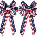 2 Pack 4th of July Decor Bow for Wreath,Red White Blue Stripe Stars Tree Topper Bows for Patriotic,Independence Day,Memorial Day,Veteran's Day,Front Door Indoor Outdoor Decorations