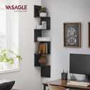 VASAGLE Corner Shelf Wall Mount, 5-Tier Floating Corner Bookshelf, Plant Shelf for Bedroom, Living Room, Bathroom, Home Office, Ink Black, 1 Set
