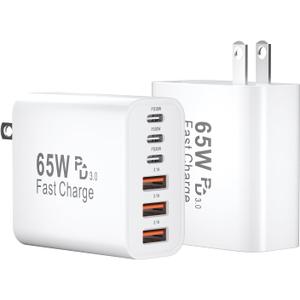 USB C Fast Charger Block, iPhone Charger Fast Charging Blocks 65W Multi Port Charger 6-Ports PD & QC Charging Cube Brick Power Adapter Type C Wall Chargers for iPhone 17/16/15/14/13/12 Pro Max, iPad