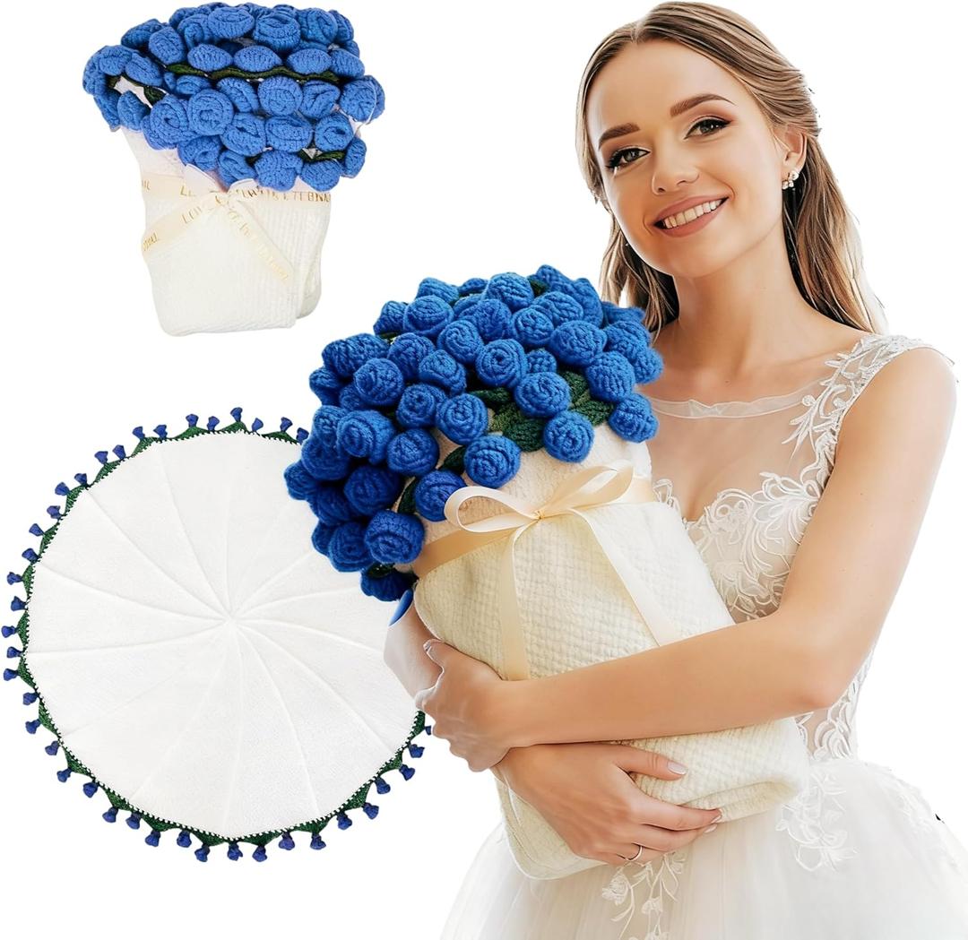 Handmade Crochet Flower Bouquet Blanket, 43.31" Convertible Bloomie Blanket with 68 Flowers, Soft Throw for Sofa & Bed, Ideal Mother's Day, Birthday, Graduation & Wedding Gift for Her