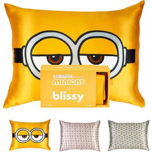 Blissy Silk Pillowcase - 100% Pure Mulberry Silk - 22 Momme 6A High-Grade Fibers - Silk Pillow Cover for Hair & Skin - Regular, Queen & King (Minion, King (Pack of 1))