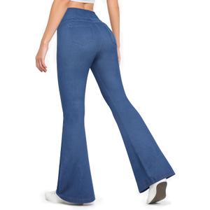CLOZOZ High Waisted Flare Jeans for Women Stretchy Pull On 70s Bell Bottom Jean Pants Trendy Fashion Fitted Pant with Pockets (Blue, XL)
