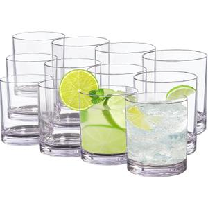12 oz Drinking Glass Sets, Set of 12 Plastic Cups Unbreakable Drinkware Glasses Set Tumblers & Water Glasses Acrylic Clear Drinking Glasses, BPA-Free Beer Glasses for Home & Outdoors, Dishwasher Safe