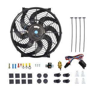 12" Electric Radiator Cooling Fan Thermostat Wiring Switch Relay Kit, 12V Cooling Radiator Fan with 120W 1000 CFM Slim High Performance Universal (Black)