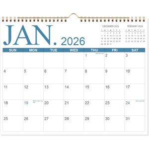Calendar 2026-12 Monthly Wall Calendar 2026 from January 2026 to December 2026, 2026 Calendars, 14.5'' x 11.5'', Holiday Marked, Premium Paper for Organizing