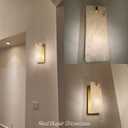 Rectangular Alabaster Wall Sconce 16 Inch, Natural Spanish Stone Brass Gold Wall Light, Modern Marble Sconces Dimmable E12 Hardwired Bathroom Vanity Light Fixture for Mirror, Bedroom, Hallway(1 Pcs)