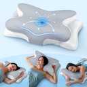 Effective Pain Relief Cervical Neck Pillow for Sleeping, Ergonomic Cooling Side Sleeper Pillow for Neck Support, Odorless Orthopedic Contour Memory Foam Pillows, Bed Pillow for Back Stomach Sleeper (Queen, Grey)