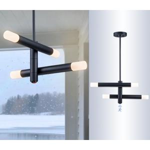 Modern Outdoor Pendant Lights with Motion Sensor, Exterior LED Hanging Lights 3000K Warm White, Black Dusk to Dawn Chandelier Lighting Fixture Ceiling Mount for Porch, Entrance, Entryway