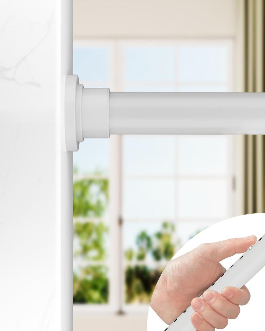 ALLZONE Tension Curtain Rod for Windows, 123 to 160 Inch, Heavy Duty Extra Long Curtain Rods, Non-Slip Bathroom Shower Tension Rod, Renter Friendly, Adjustable, Spring Loaded, White