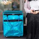 Reusable Grocery Bag On Wheels, Shopping Trolley, Rolling Tote with 8 Pockets and Zipper Cover, Foldable, Heavy Duty Handles, Carries Up to 46 LBS (Medium, Glitter Blue)
