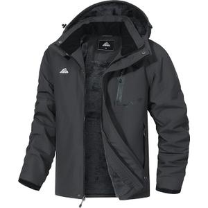 Men's Mountain Ski Jacket Waterproof Winter Coat Warm Snowboarding Jacket Snow Windbreaker Hooded for Hiking (Large, Dark Gray)