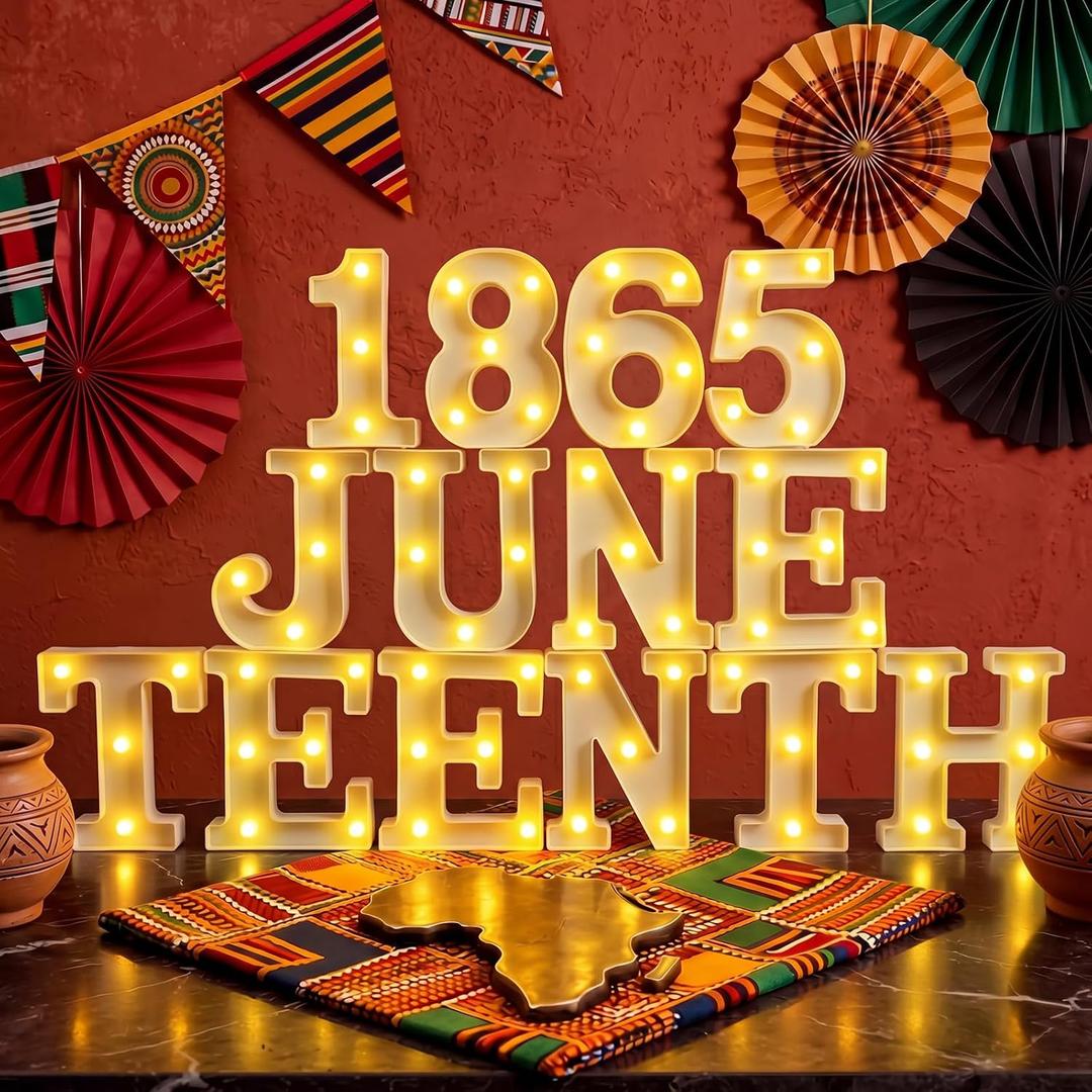 14 Pcs Juneteenth Decorations LED Letter Light Signs Cultural Theme Event Signs 1865 Sign Light for African American Heritage Black History Month Celebrations Home Party Table Decor (White)