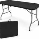 HAISIWLKJ Folding Table 6 FT Lightweight Camping Table Black Portable Plastic Rectangular Outdoor Dining Table Steel Legs Fold-in-Half with Carrying Handle for Indoor,Picnic,Party,Wedding,Events