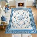 SOULFUL Medium Pile 8x10 Rugs for Living Room - Cozy Soft Underfoot Large Area Rug - Blue Boho Floral - Washable Non-Slip - Perfect for Bedroom Kids Room Under Dining Table Office