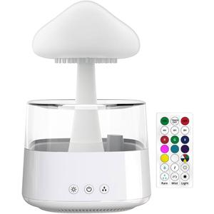Weljoy Mushroom Cloud Rain Lamp, 7 Color Changing LED Tabletop Fountain with Water Drip Sounds, USB Rechargeable Desk Decor for Home, Office 