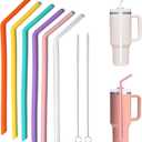 WK ieason Replacement Straws for Stanley Owala 40 oz 30 oz Cup Tumbler, 6pcs 12 Inch Long Silicone Reusable Bent Straw with Cleaning Brush for Stanley Owala Tumbler Accessorie