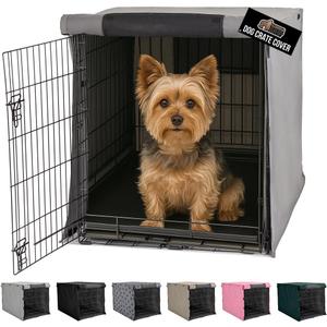 GORILLA GRIP Dog Crate Covers Compatible with Amazon Basics Dog Crates, All Sides Open, Privacy Cover Fits 24" Wire Kennel, Breathable Mesh Windows, Light Reducing Puppy Training Cage Topper, Gray (24" x 18" x 20")