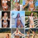 seamoly Women's Bikini Sets Halter Fishnet Shell Decorated Two Piece Swimsuit Sexy Side Tie Thong Bandeau Bathing Suits (XS)