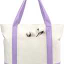 TOPDesign 6-Pack Canvas Tote Bags with an External Pocket, Reusable Grocery Shopping Bags, Top Zipper Closure, Daily Essentials (Lavender/Natural)