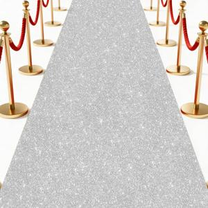 Glitter Carpet Runner 2.6FT x 15FT (200 GSM Thick) + Adhesive Tape - Durable Non-Woven Sparkle Rug, Hollywood Event Carpet, Graduation & Indoor/Outdoor Party Decor (Glitter Silver, 2.6FT X 30FT)