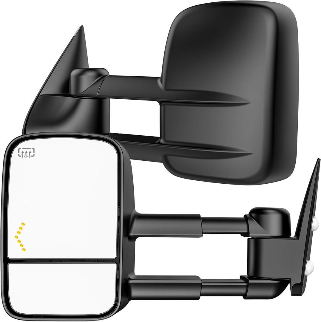 Heated Tow Mirrors Compatible with 2003-2007 Chevy Silverado & GMC Sierra(2007 Classic) 1500 2500 3500 HD,Tahoe Suburban Avalanche Yukon, Arrow Turn Signal Light Towing Side Mirrors, Large