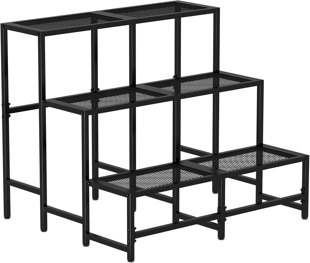 Garden 4 you 3 Tier Large Metal Plant Stand, Garden Display Shelf Flower Pot Holder Storage Organizer Rack for Indoor Home Outdoor Patio Balcony Yard( Black, Rectangle)