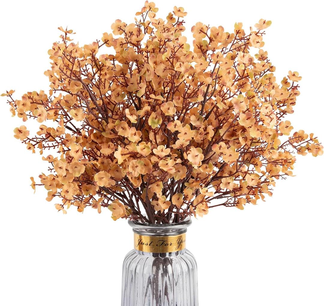 Babys Breath Artificial Flowers, 8 Bundles Real Touch Light Brown Fake Flowers Silk Flowers Bulk for Vase Home Office Wedding Spring Indoor Outdoor Centerpiece Table Decorations