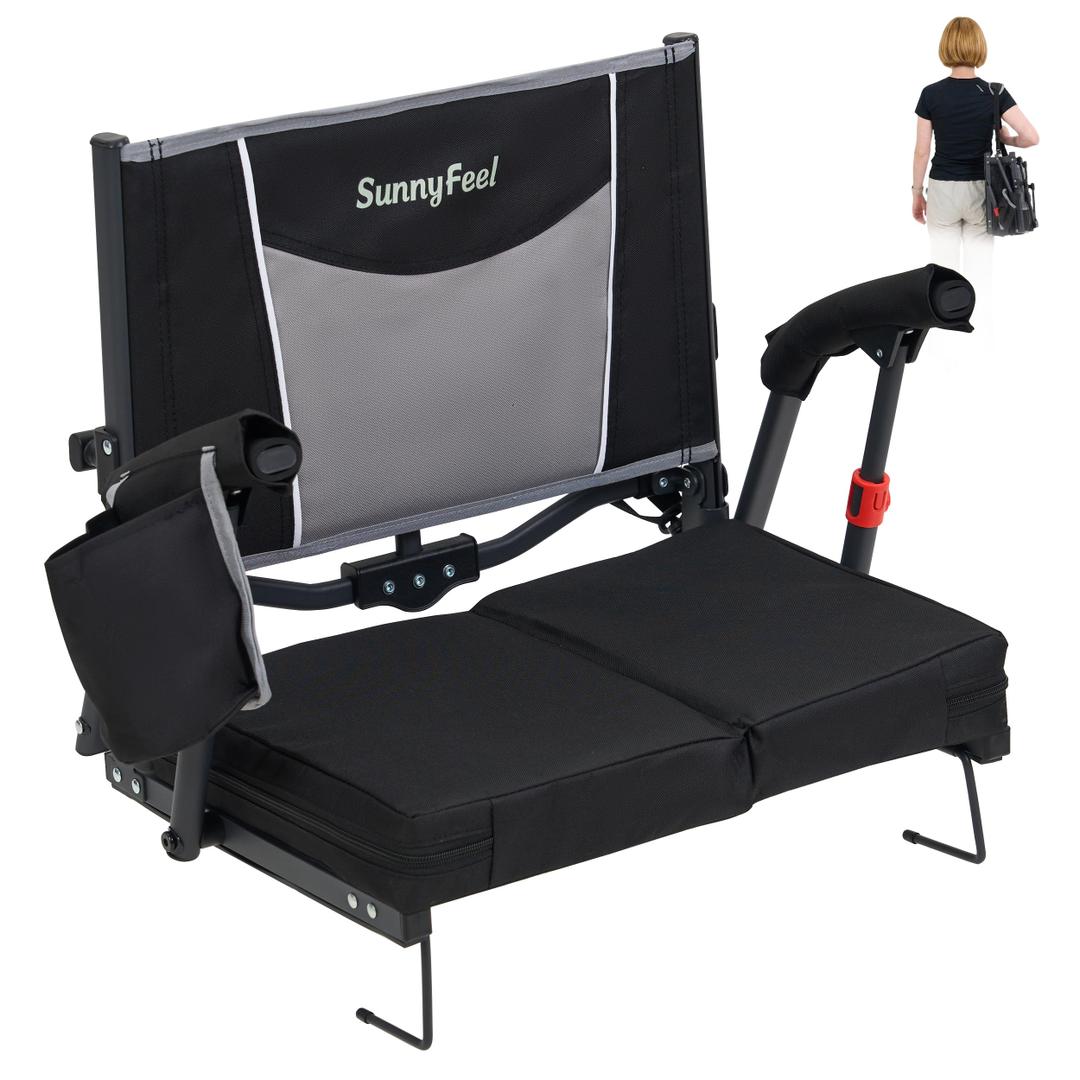 SUNNYFEEL Stadium Seats with Back Support & Cushion for Bleachers, Folding Bleacher Chairs Wide with Armrests and Cup Holder, Portable Breathable Stadium Chair with Thick Padded Seat Steel Frame