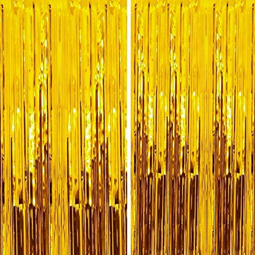 Dazzle Bright 6 Pack Backdrop Curtain, 3FT x 8FT Metallic Tinsel Foil Fringe Curtains Photo Booth Background for Baby Shower Party Birthday Wedding Engagement Bridal Shower (Gold)