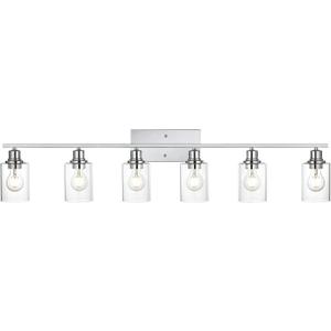 6 Lights Bathroom Vanity Light in Chrome Finish with Clear Cylinder Glass Shade Industrial Wall Light Fixtures Over Mirror for Dressing Table Bedroom
