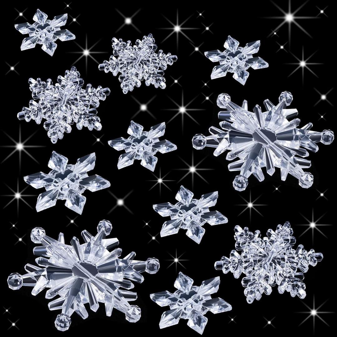 Boao Clear 45 Pcs Acrylic Crystal Snowflakes Ornaments, Clear Hanging Snowflake Decorations for Christmas Xmas Tree Festival Winter Wonderland Party Wedding Decor, 3 Styles