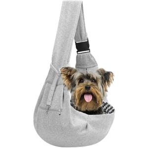 Adjustable Dog Carrier Sling - Hand-Free Dog Carriers for Small Dogs and Cats, Puppy Sling Carrier with Zipper Purse Pocket, Travel Safety Harness, Puppy Essentials (Gray)