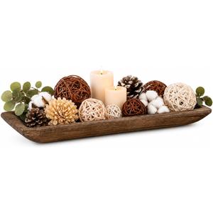 Brown Wood Dough Bowl for Decor, Rustic Farmhouse Centerpiece Tray | Fits beautifully on dining tables, coffee tables, mantels, kitchen islands, shelves, console tables and entryway spaces