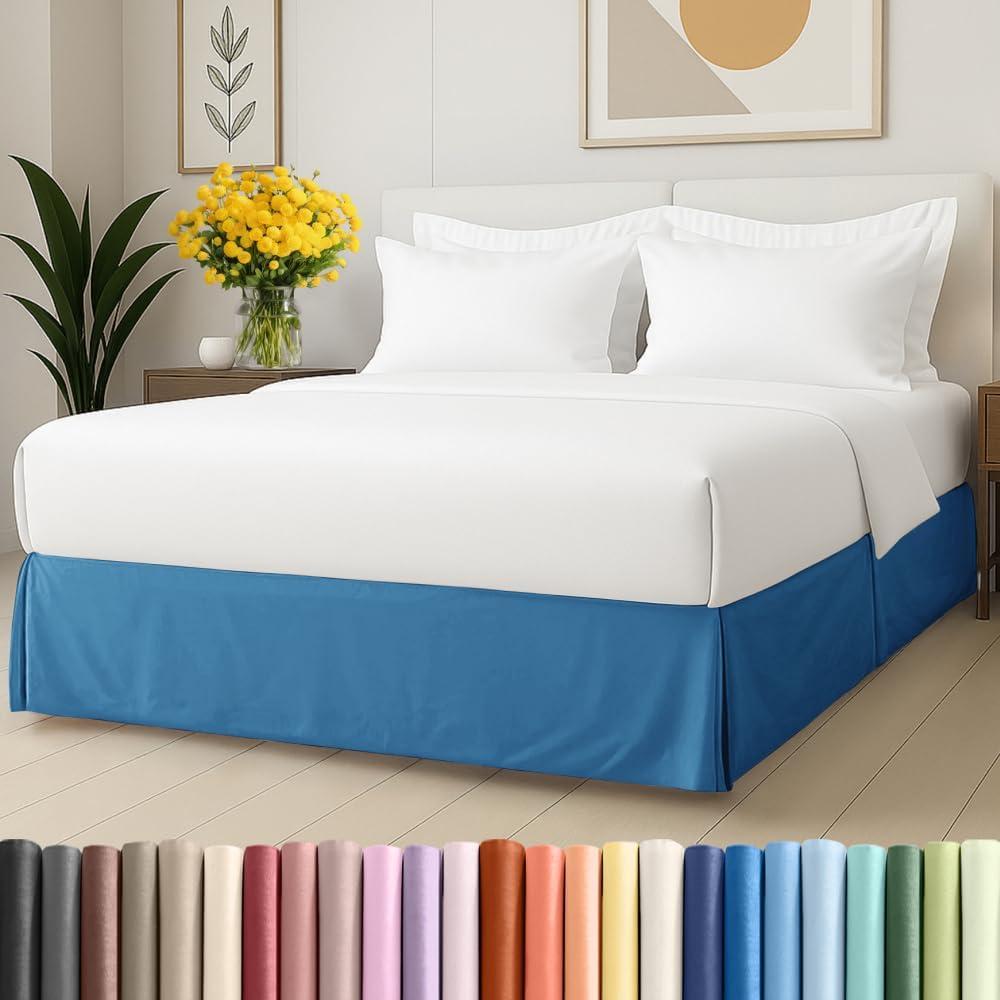 Pleated Bed Skirt King Size - 3 Sided Pleated Bed Skirt King - Soft, Easy Fit with 12 Inch Tailored Drop - Hotel Quality, Wrinkle Free & Fade Resistant - for Women, Men, Kids and Teens - Denim Blue