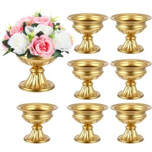 8 Pcs Gold Vases for Wedding Centerpieces 6.38 Inch Tall Metal Compote Vase Bulk Gold Trumpet Vase Flower Holder Wedding Table Centerpieces Decor for Wedding Party Anniversary Home Decor