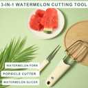 3 x 3-in-1 Watermelon Fork Slicer Cutter, Stainless Steel Watermelon Slicer Fork Melon Cutter Knife Fruit Watermelon Cutting Tool Multifunctional Portable Home Kitchen Gadgets (Beige)