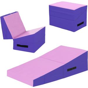 FDW Gymnastics Mat Incline Indoor/Outdoor Tumbling Mats yoga mat for Home Gym Folding Exercise Mat with Non-Slip Surface & Handles Cheese Wedge Mat (34x24 Inch, Pink)