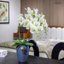 Fnize Faux Orchid Stems Real Touch Artificial Phalaenopsis Flowers Latex Petals 38 Inches 2pcs (Green White)