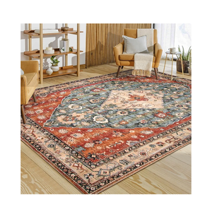 Lahome Boho Tribal 8x10 Area Rugs for Living Room, 8 x 10 Washable Rug for Bedroom Aesthetic, Large Oriental Vintage Soft Dining Room Carpet for Under Table Playroom (Rust/Dull Teal,8x10ft)