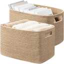 UBBCARE 2 Pack Storage Baskets for Organizing, Shelf Baskets with Handles, Woven Storage Baskets for Bookcase/Cube Shelf/Closet, 14.5"L x 9.8"W x 9"H, Jute