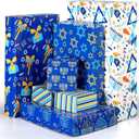 Qilery 24 Pieces Hanukkah Gift Boxes Set Hanukkah Party Decorations Blue and White Gift Wrap Boxes 4 Sizes Menorahs Star of David Dreidels Stripe Patterns
