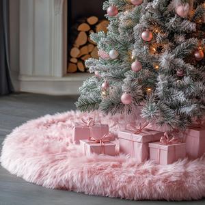 AISENO 60 Inch Pink Christmas Tree Skirt Plush Decoration for Merry Christmas Party - Faux Fur Christmas Tree Skirt Decorations