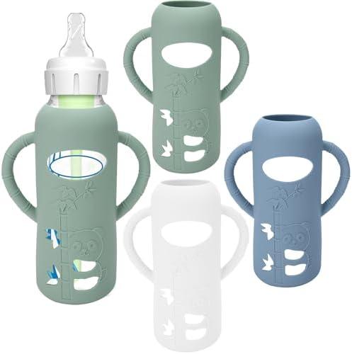 3 Pack Silicone Sleeves for Dr. Brown's Glass Baby Bottles - Drop Protection Baby Bottle Sleeves,Compatible with Dr. Brown's Newborn Glass Bottles,with Silicone Handles,8 oz